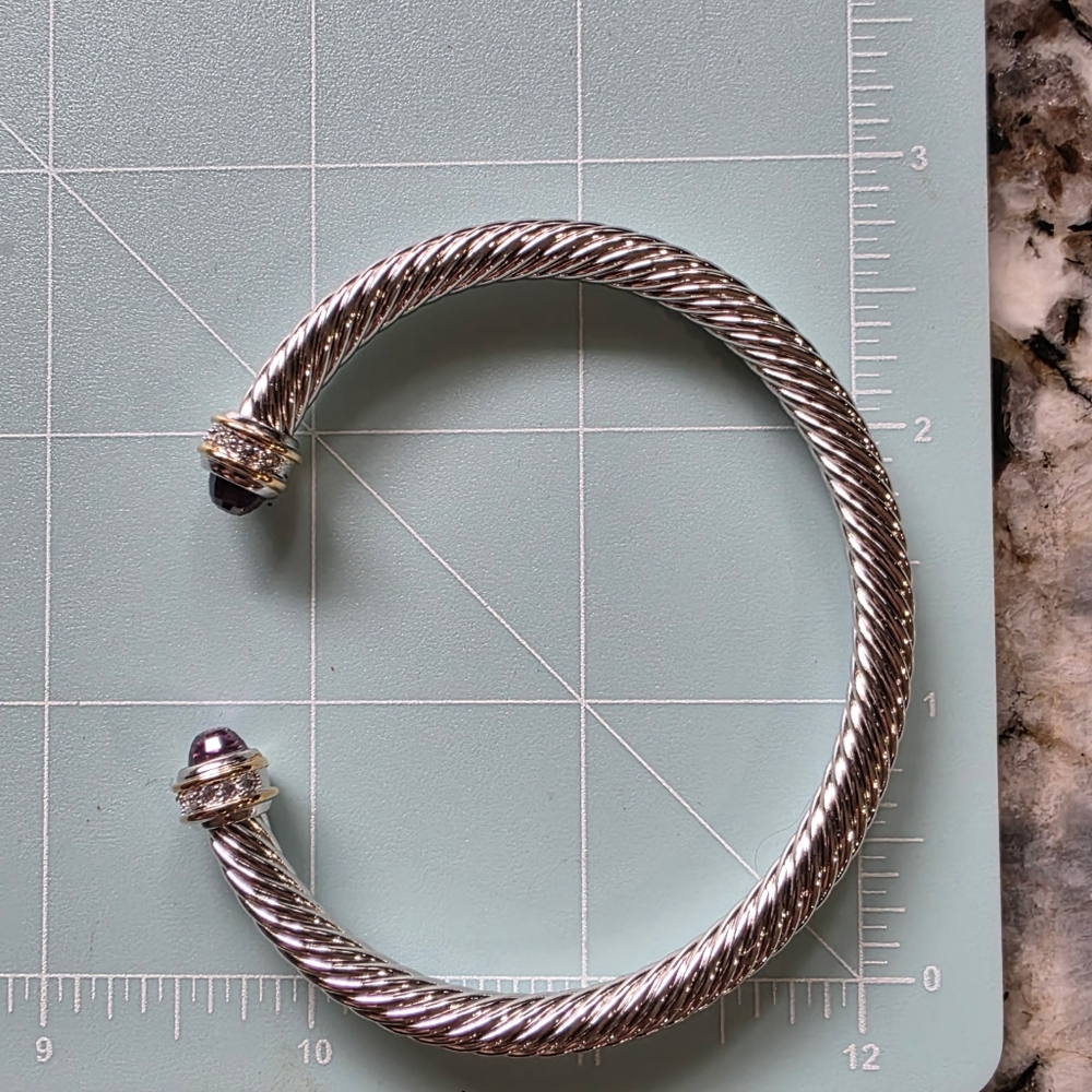 Cable Chain Cuff Bracelet With Purple Stone Accents